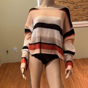 Wildfox Phoebe Sahara Stripe Pull-on  Air Yarn Light Sheer Sweater  Size L